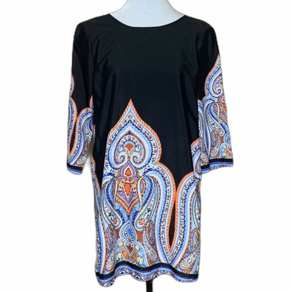 Glam Black Paisley Floral Print Casual Boho Sheath